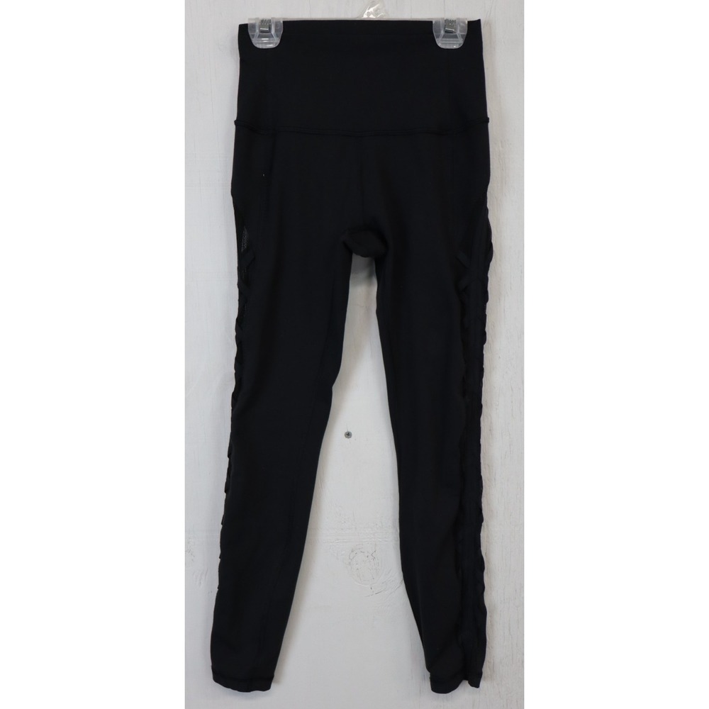 Lululemon Size 4 Womens Leggings‎ Black Lace Semi Sheer Ankles Yoga Gym Workout